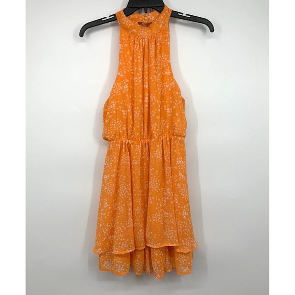 Sienna Sky Dress Orange White Floral Print Halter Neck Sleeveless - Picture 3 of 12